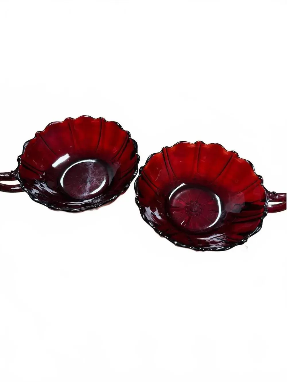 Anchor Hocking Oyster & Pearl Royal Ruby Handled Bowls Set of 2